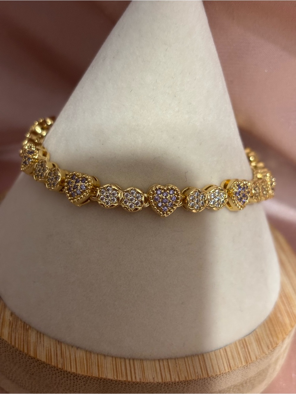 Gold Heart Pavé Tennis Bracelet Light purple accents- Women's Jewelry